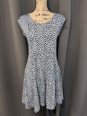 KEREN hart Navy Blue & White Polka Dot Cap Sleeve Mini Dress